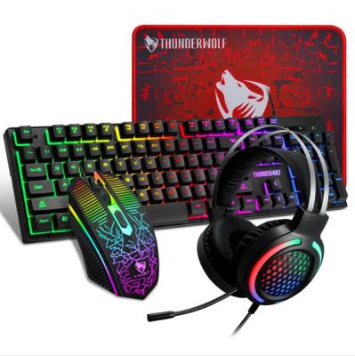 China For USB RGB Keyboard Headset Desktop Mouse Rainbow LED Backlit Wired Gaming Set 4 in 1 Mouse Keyboard Combos In Stock for sale