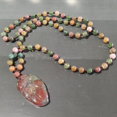 China For Necklace Handmade Agate Stone Beaded Necklace With Pendant In Leaf Shape for sale