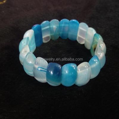 China Gift Dyed Blue Crystal Agate Stretch Square Beads Bracelet for sale