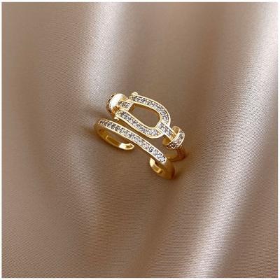 China Nickel Free Fashion Lead Free Korean Jewelry Adjustable Zircon Buckle Ring 18k Gold Plated Crystal Buckle Rings For Party for sale