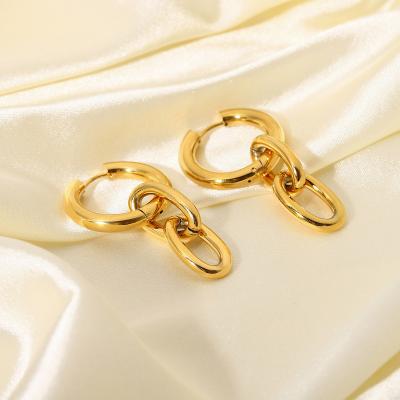 China INS Style 18k Gold Plated Stainless Steel Party Chain Pendant Jewelry Cuban Chain Huggie Earrings For Women for sale