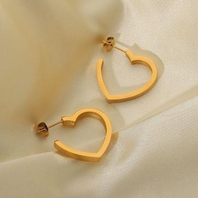 China Ins Style Hot Girls Hearts Thick Huggie 18K Gold Plated Stainless Steel Jewelry Hollow Out Heart Circle Earrings for sale