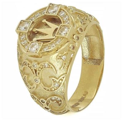 China High Quality Exquisite Appearance 18k Yellow Gold Plated Crown Ring Vintage Cut Out Full Diamond Men's Ring Christmas Gift for sale