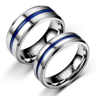 China New Style Couples Ring Fashion Bestselling Blue TITANIUM Shiny Steel Ring Simple Couples Ring for sale