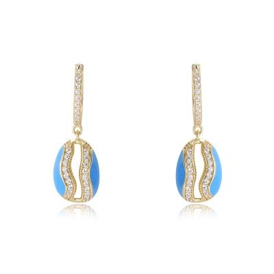 China Wholesale Custom High Quality Silver Earring Oval Hollow Blue Enamel Drop Earrings TRENDY for sale