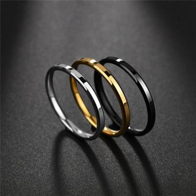 China CLASSIC 2MM Black Plated Stainless Steel Smooth Thin Ring For Men Women Knuckle Ring for sale