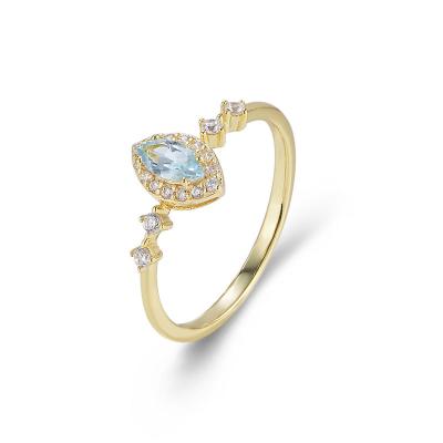 China 2022 TRENDY New Fashion Topaz Stone Zircon Ring Blue Gold Plated 925 Sterling Silver Women Wedding Ring For for sale