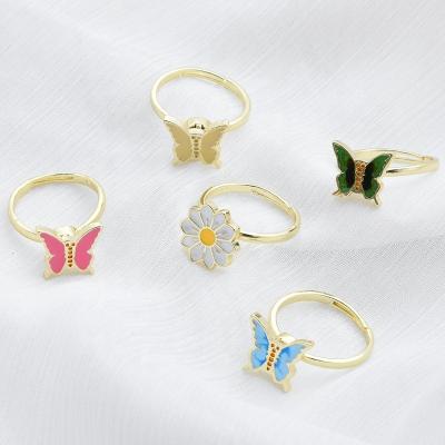 China CLASSIC Gaby Hot Sale Rotating Flower Butterfly Ring Opening Ring Adjustable Gold Plated Rings Body Jewelry for sale