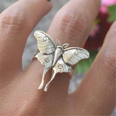 China CLASSIC Spiritual Silver Butterfly Statement Ring Vintage 3D Boho Ring Jewelry Dainty Stacking Oxidized for sale