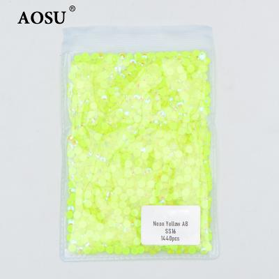 China Fashion Glass SS3-SS30 Diamond Rhinestones Glow In Dark ab Flatback AOSU Neon Yellow Crystal Rhinestones For Crafts for sale