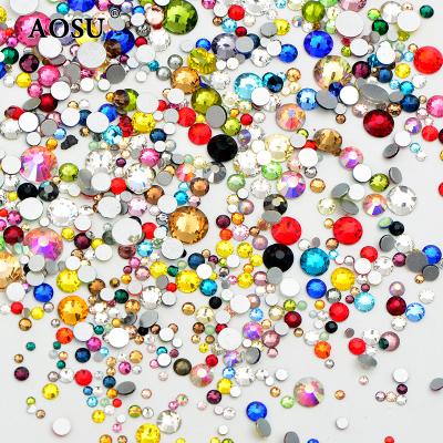 China Wholesale Flatback AOSU Mix Color Crystal Stones Flatback Rhinestone Round Gems Mix Size Glass Rhinestone For DIY Crafts for sale