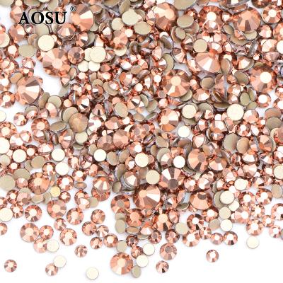 China Not Hot Fix Crystal Stone Mix Size Rhinestone Rose Gold Glass Diamond Strass Flatback AOSU Top Grade For DIY Clothes for sale