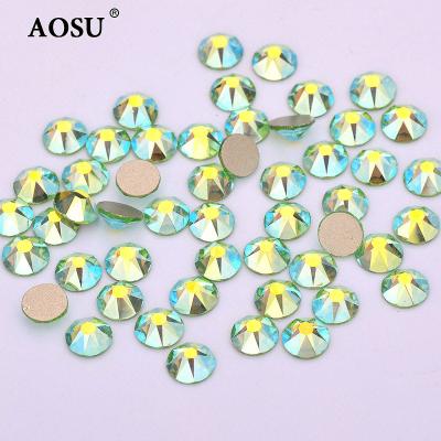 China Rhinestone Crystal Stone Peridot ab Flatback Glass Flatback AOSU SS6 SS10 SS16 SS20 8 Big 8 Small Good Quality For Garment for sale