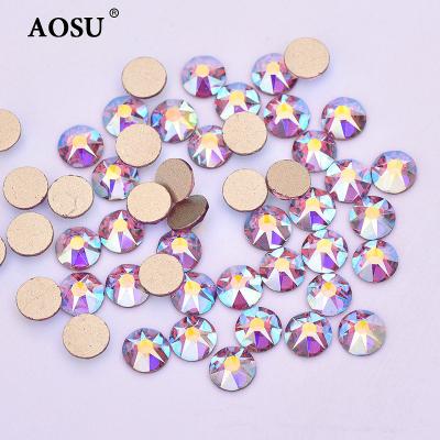 China AOSU Flatback Glitter Cut SS8 SS10 SS16 16 Facets Light Loose Glass Rhinestone Amethyst ab Rhinestones Flatback Crystals For Garment for sale