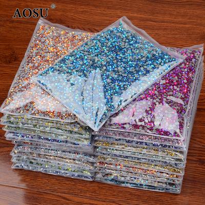 China Hot Sale SS3 SS4 SS8 SS10 SS16 Flatback Diamond Strass ab Crystal Glass Hotfix Rhinestone of Flatback AOSU in bulk for clothes for sale