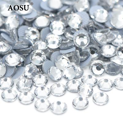 China Flatback AOSU SS5 SS8 SS16 SS20 Glitter Clear Color Iron On Glass Hotfix Crystal Rhinestones For Garment Accessories Strass Gems for sale