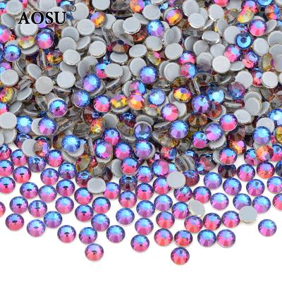 China Good Quality Glass Strass Hotfix Crystal Rhinestones For Clothes AOSU Blue Flame SS3-SS40 Flame Color Glitter Stones Flatback for sale