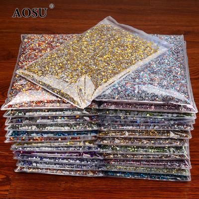 China Flatback AOSU SS3 SS6 SS10 SS12 SS20 SS34 Bulk Package Good Quality Crystals Round Hotfix Rhinestones Glass Rhinestones for sale