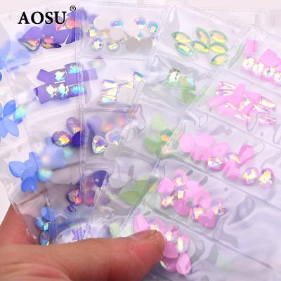 China For DIY Making Crafts AOSU Wholesale Mix Crystal Nail Appliques Pink ab Flatback Neon Rhinestone Resin Nail Rhinestone For Nail Art Crafts for sale