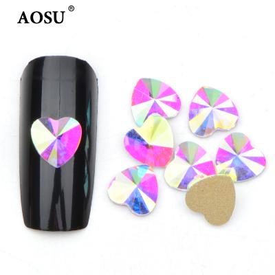 China DIY Nail Decoration AoSu Wholesale 7mm Heart Shape Crystal AB Stones Flat Back Glass Fake Nail Stones For DIY Nail Crafts for sale