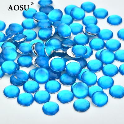 China Wholesale AOSU Flatback 12mm Flatback Blue Green 14mm Neon Crystal Stone Round Resin Rhinestone For DIY Crafts for sale