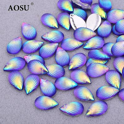 China Flatback AOSU Wholesale 8*13mm Purple AB Crystals Drop Shell Stones Non Sewing Strass Flatback Rhinestone Rhinestone For Clothes for sale