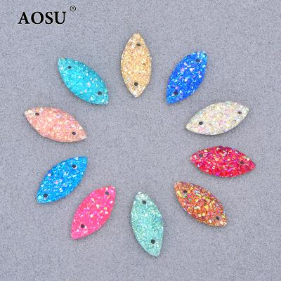 China AOSU Flatback 7*15mm Colorful Sewing Gems Rhinestone Applique Horse's Eye Crystal Stone Flatback Resin Rhinestones For Dress for sale