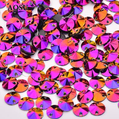 China Flatback AOSU 10mm 12mm 16mm 18mm Rose ab Rivoli Sew On Flatback Rhinestone Resin Fake Stones For Garment Accessory for sale