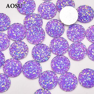 China AOSU Wholesale 12mm AB Crystals Flatback Rhinestone Dark Purple Applique Round Resin Rhinestones For DIY Crafts for sale