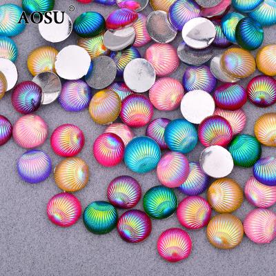 China AOSU Flatback Wholesale 10mm Mix Color Round Shell Crystal Rhinestone Flat Back Resin Rhinestones For Clothing DIY Crafts for sale