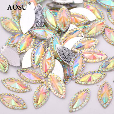 China AOSU Flatback Glitter 7*15mm 11*24mm Crystal AB Flatback Horse Eye Rhinestone Resin Stone Rhinestones For Clothing for sale