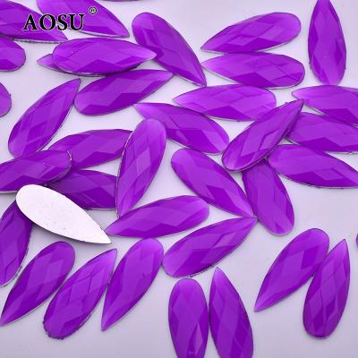 China AOSU 8*22mm Neon Purple Rhinestone Applique Flatback Loose Resin Crystal Stone Drop Crystal Rhinestone For Dresses for sale