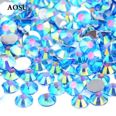 China Hot Sale 2mm 3mm 4mm 5mm 6mm Flatback AOSU Factory Sapphire AB Round Diamonds Flatback Resin Crystal Rhinestone For Nail for sale