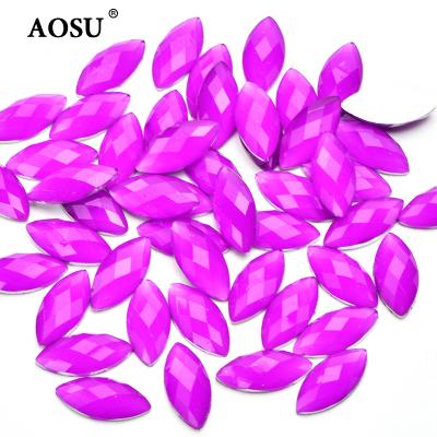 China Wholesale 7*15mm Resin Flatback AOSU Crystal Stone Neon Purple Color Horse Eye Fake Stone For Jewelry Making for sale