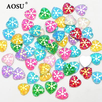 China Wholesale 12mm Non Hotfix Flatback AOSU Mix Color ab Rhinestone Crystal Flatback Resin Rhinestone Heart For Garment for sale