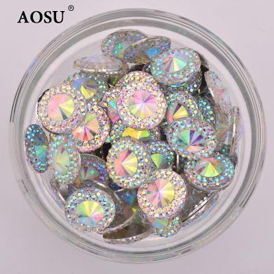 China Flatback AOSU 8 Round Crystal Rhinestone 10 12 16 20 30 35 40mm Big Size AB Resin Strass Flatback For Clothing for sale