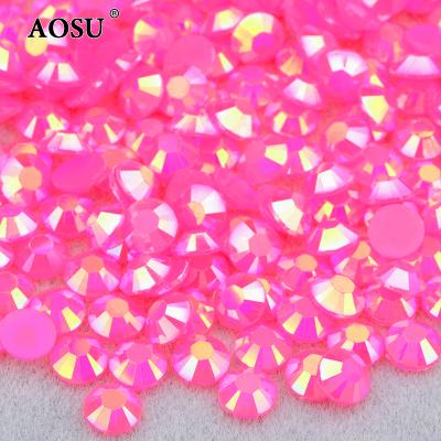 China Wholesale AOSU Flatback Resin Rhinestones Color Crystal Stones Flatback 2mm 3mm 4mm 5mm 6mm Jelly Rose ab for clothes for sale