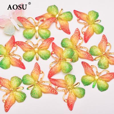 China Flatback AOSU Wholesale 25*38mm Large Size Sewing Rhinestone Colorful Butterfly Resin Crystal Rhinestone For DIY Crafts for sale