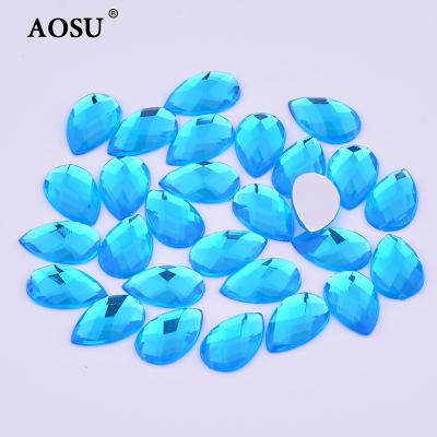 China Hot Sale 13*18mm Crystal Stone Drop Shape Flatback AOSU Factory Blue Green Acrylic Rhinestones 10*24mm for Dresses for sale