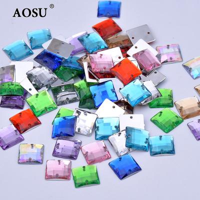 China Wholesale 10mm Flatback AOSU Mix Color Square Rhinestones Acrylic Crystals Sew On Rhinestones For DIY Clothing Crafts for sale