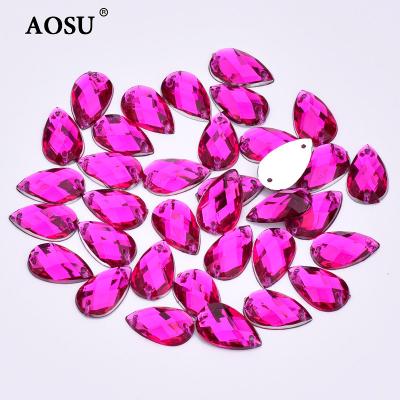 China AOSU's Wholesale 8*13mm Rose Color Strass Flatback Acrylic Crystal Sewing Drop Rhinestones For DIY Dress Opens for sale