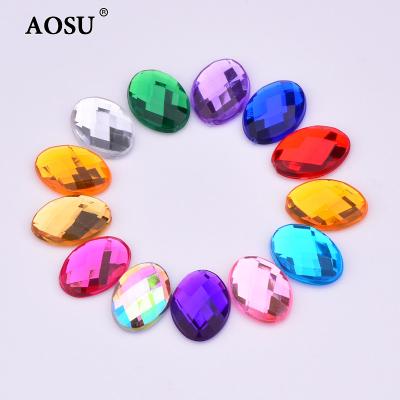 China Wholesale AOSU Colorful Flatback Rhinestones 18*25mm 13*18mm Crystal Acrylic Rhinestone Flatback Oval For DIY Crafts for sale