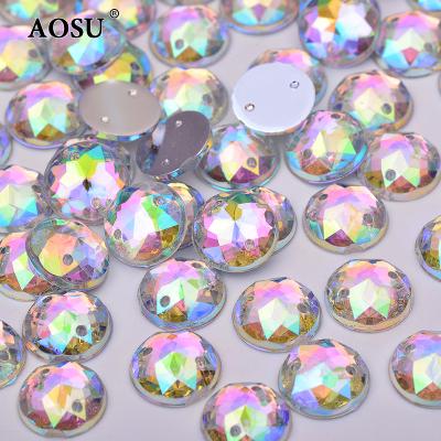 China AOSU Wholesale Flatback 8 10 12 14 16mm Crystal ab Strass Sewing Round Gems Sew On Acrylic Rhinestones For Clothes for sale