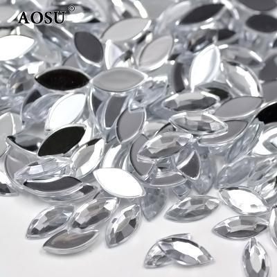 China Wholesale 4*8mm Flatback AOSU White Crystals 7*15mm Horse's Eye Stone Flatback Diamond Acrylic Rhinestones For Garment for sale