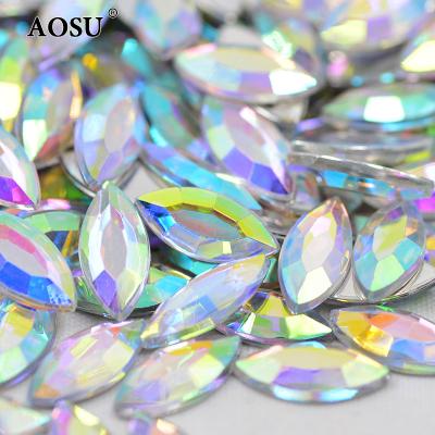 China Wholesale 7*15mm Flatback AOSU Horse Eye Crystal Gems Acrylic Rhinestones ab Rhinestones Flatback For Clothing Crafts DIY for sale