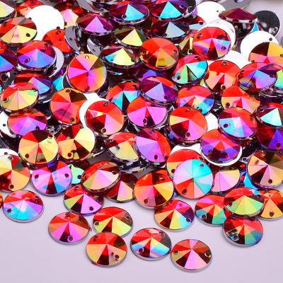 China Wholesale 10mm Flatback AOSU Sew On AB Rivoli Flatback Red Gems Around Strass Sewing Acrylic Rhinestones For Dress Crafts for sale