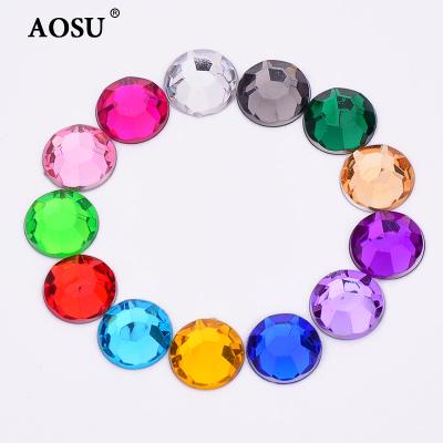 China AOSU Flatback Wholesale 12mm Mix Color ab Crystals Flatback Rhinestone Applique Round Acrylic Rhinestones For Dress Jewelry for sale