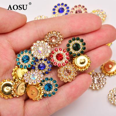 China Flatback AOSU Wholesale 14mm Gold Claw Crystal Stones Sunflower Diamond Strass Appliques Sewing Glass Rhinestones For Clothes for sale