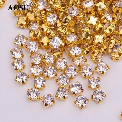 China Flatback AOSU SS12 SS16 SS25 SS40 Sewing Crystal Stones Gold Rhinestones Appliques Clear Glass Claw Rhinestones For Bags for sale