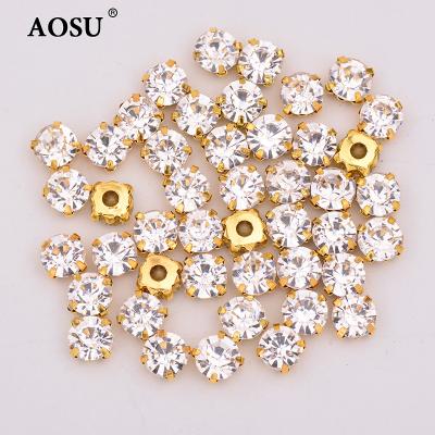 China Wholesale AOSU Flatback Crystals Gold Claw Glass Flatback Rhinestones 10mm Clear Rhinestones Rhinestones 6mm 7mm 8mm For Clothes for sale